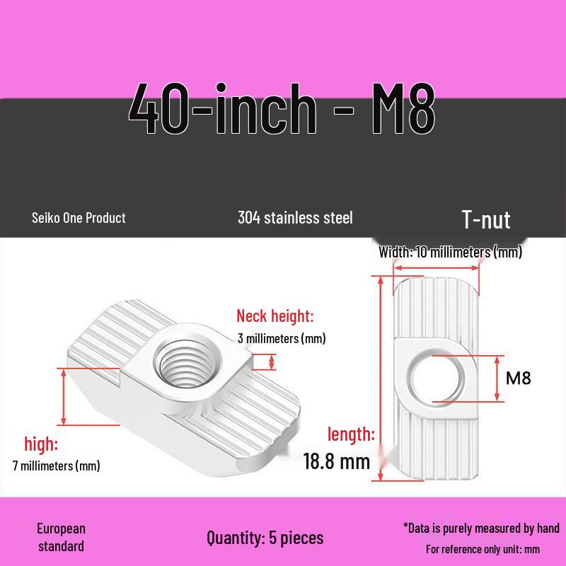 European Standard T-Slot Aluminum Profile Nuts: Wing Nuts M3-M8, Types 20/30/40/45.