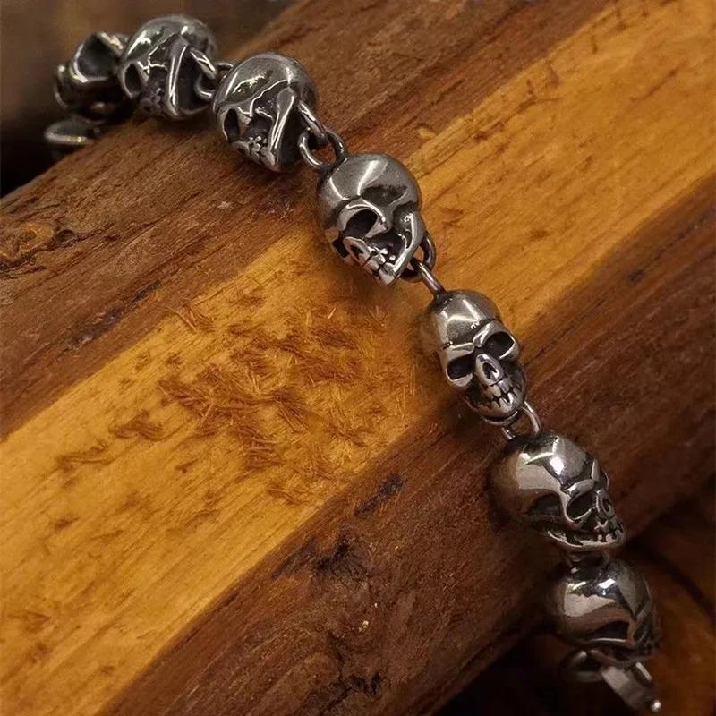 Винтажный готический браслет с полным черепом для мужчин, езда на мотоцикле, рок-байк, хип-хоп, панк, ювелирные изделия, подарок на Хэллоуин