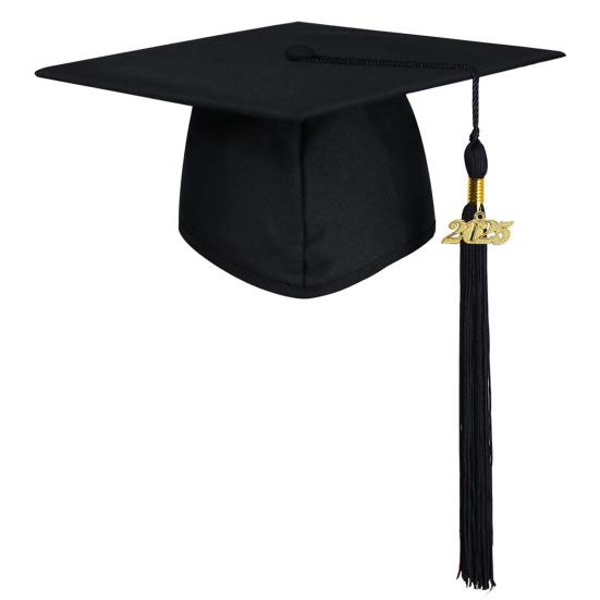 Матовая взрослая выпускная шапочка Унисекс Регулируемая шапочка бакалавра с подвеской 2025 Длинные кисточки Выпускной наряд Шапочка бакалавра для выпускного