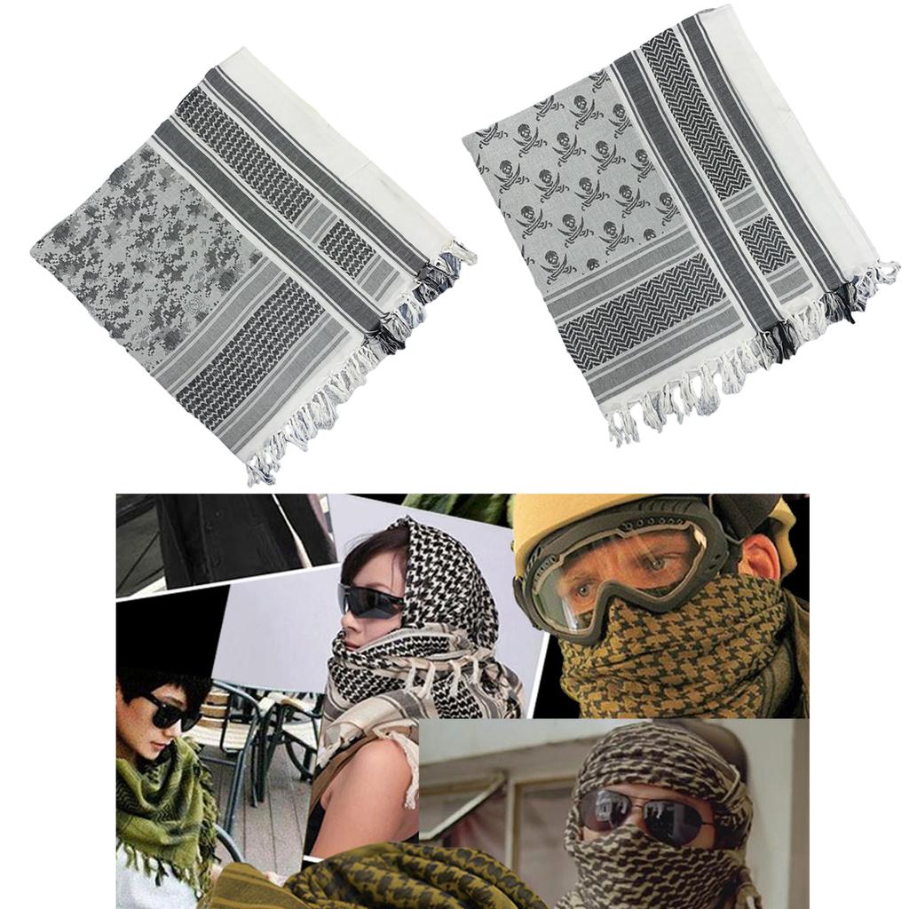 Shemagh Desert Scarf Black and White Arab Keffiyeh Shawl Wrap with Tassels Scarves Bandana Head Wraps for Men and Women