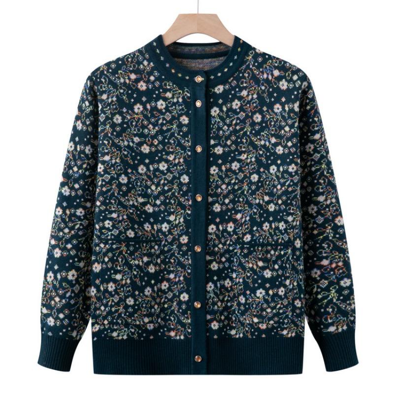 Mom Fashion Sweater Jacket New Grandma Floral Knitted Cardigan Medium Women's High-end Cardigan Top