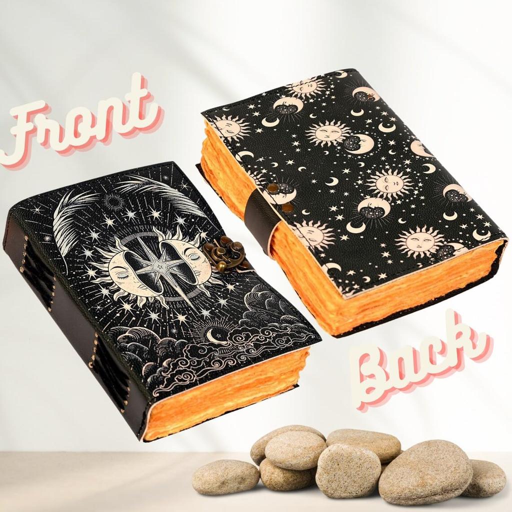 Кожаный журнал ручной работы Дневник Артефакты Солнечная луна Печатный офис и личное использование Художник Unruled Альбом для рисования Дневник для написания дневника с латунным замком C-Lock