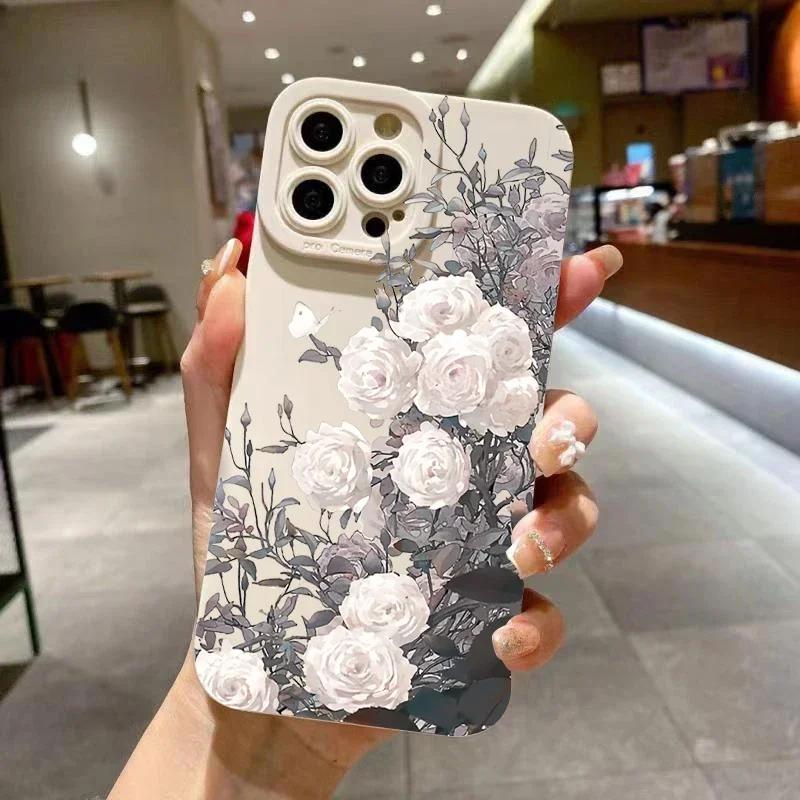 Для iPhone 16 15 14 13 12 11 Pro Max Чехол для телефона с цветочным узором Для iPhone XS Max XR X 7 8 14 Plus 15 Матовый мягкий силиконовый чехол