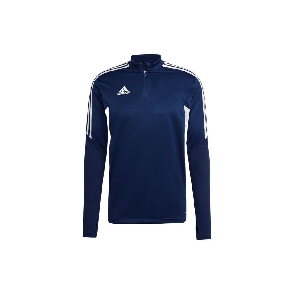 Adidas Logo Print Striped Trim Half-Zip Training Long Sleeve T-Shirt Men Tops Navy-Blue HA6270