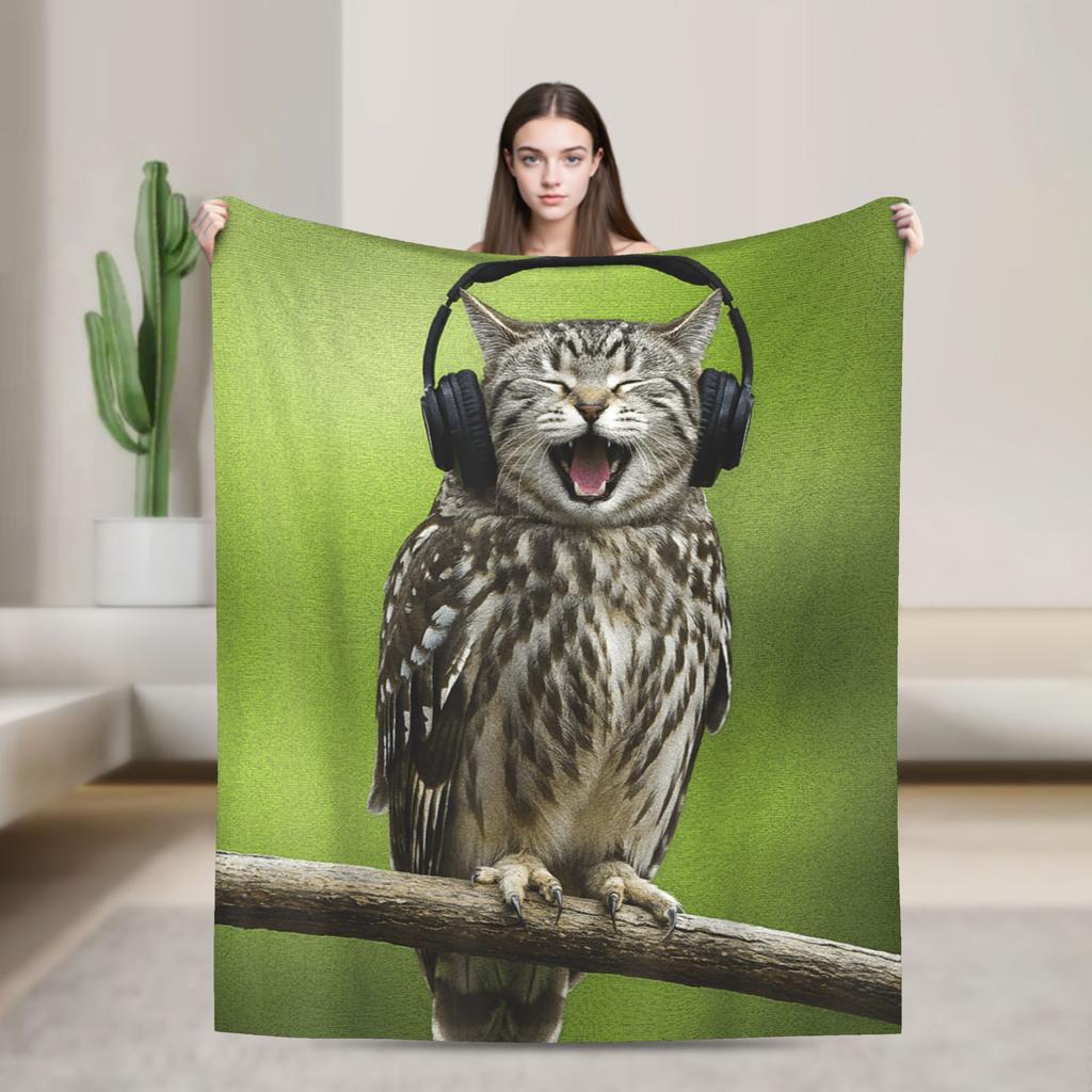 Моё тотемное животное Забавный мем с мяуканьем Плед Супер тёплый кот с совой Мем мозговая депрессия Плед Зимний дорожный диван Кровать Покрывало