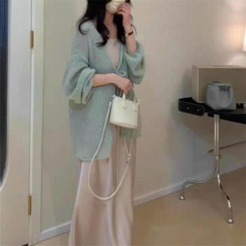 Женский вязаный кардиган с длинными рукавами, осенний, на шнуровке, однотонный, в ленивом нежном стиле, свободный, ранняя весна, вязаная куртка