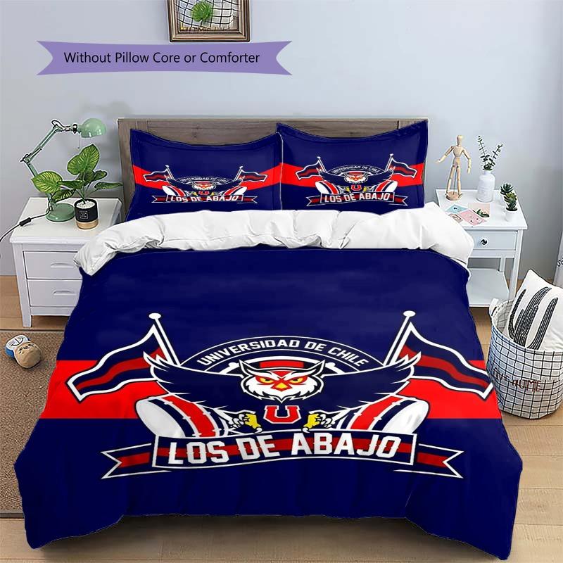 Universidad De Chile Owl Crest Blue Red Print 3 Pieces Duvet Cover Set Chile Soccer Bedding Set, Bedroom Home Decor Without Pillow Core Comforter