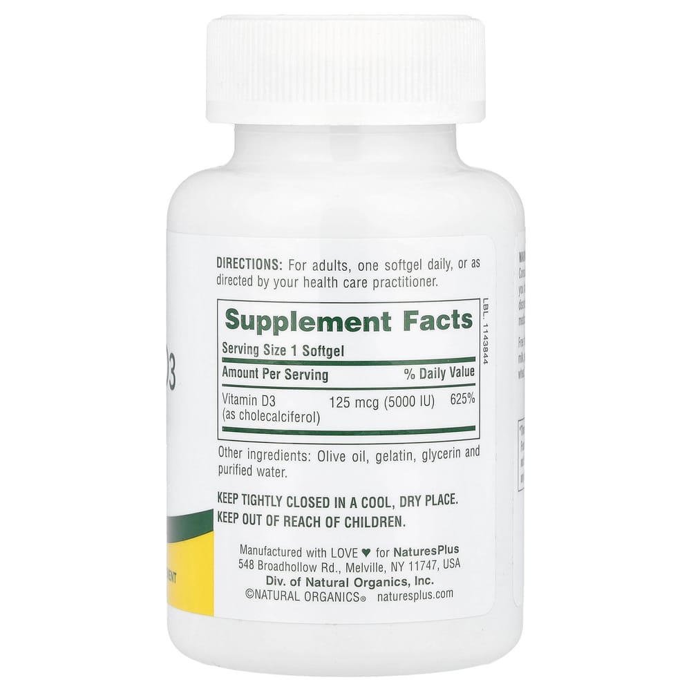 Nature's Plus Витамин D3 125 мкг (5000МЕ) Мягкие капсулы, 60 шт.