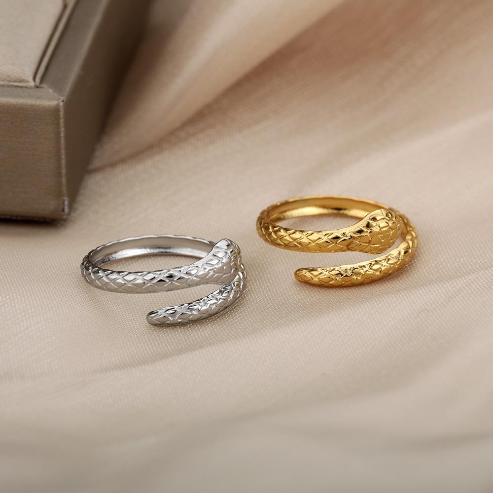 Ретро кольца в виде змеи для женщин из нержавеющей стали, золотого и серебряного цвета, кольцо на палец, винтажные готические женские эстетические украшения, женские украшения