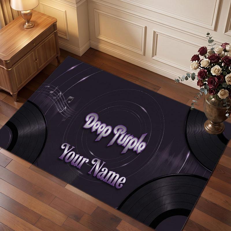 Deep Purple Personalized Crystal Velvet Carpet, Customized Name Text Soft Anti‑Slip Rug for Living Room Bedroom