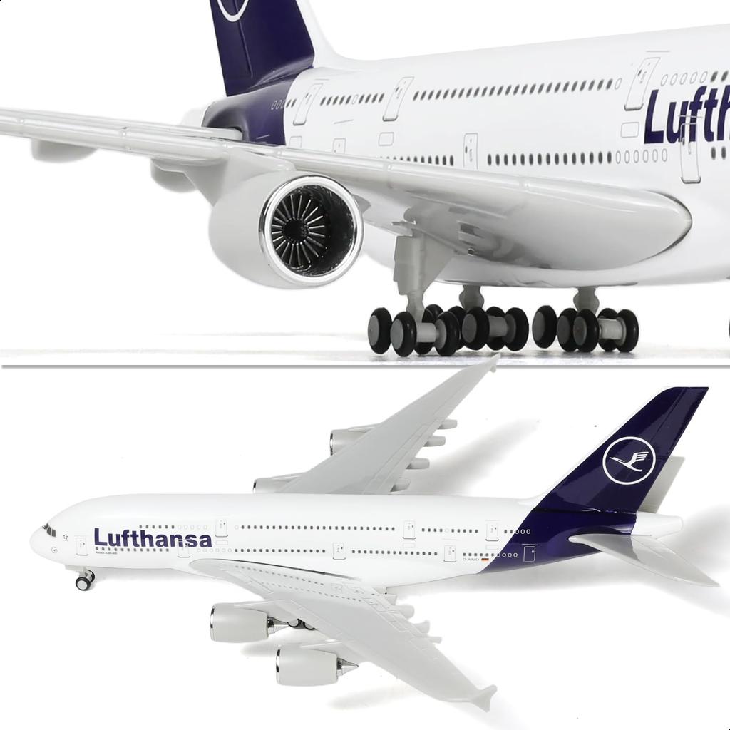 QIYUMOKE Lufthansa A380 Airplane Model Kit in Resin Airbus A380 Airplane Model with Display Stand Adult Aviation Decoration 1/240 (30cm length) -