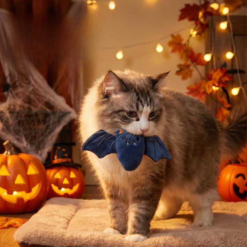 Pet Halloween Gift Three Dimensional Bat Ghost Pumpkin Fun Styling Bite Toy Self Fun Soothing Cat Plush Toy Soft and Comfortable