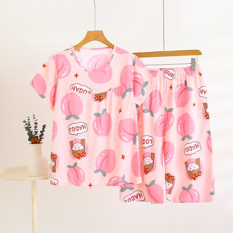 Летний комплект домашней одежды с коротким рукавом, женский тонкий топ с круглым вырезом, шорты, свободная пижама из двух частей