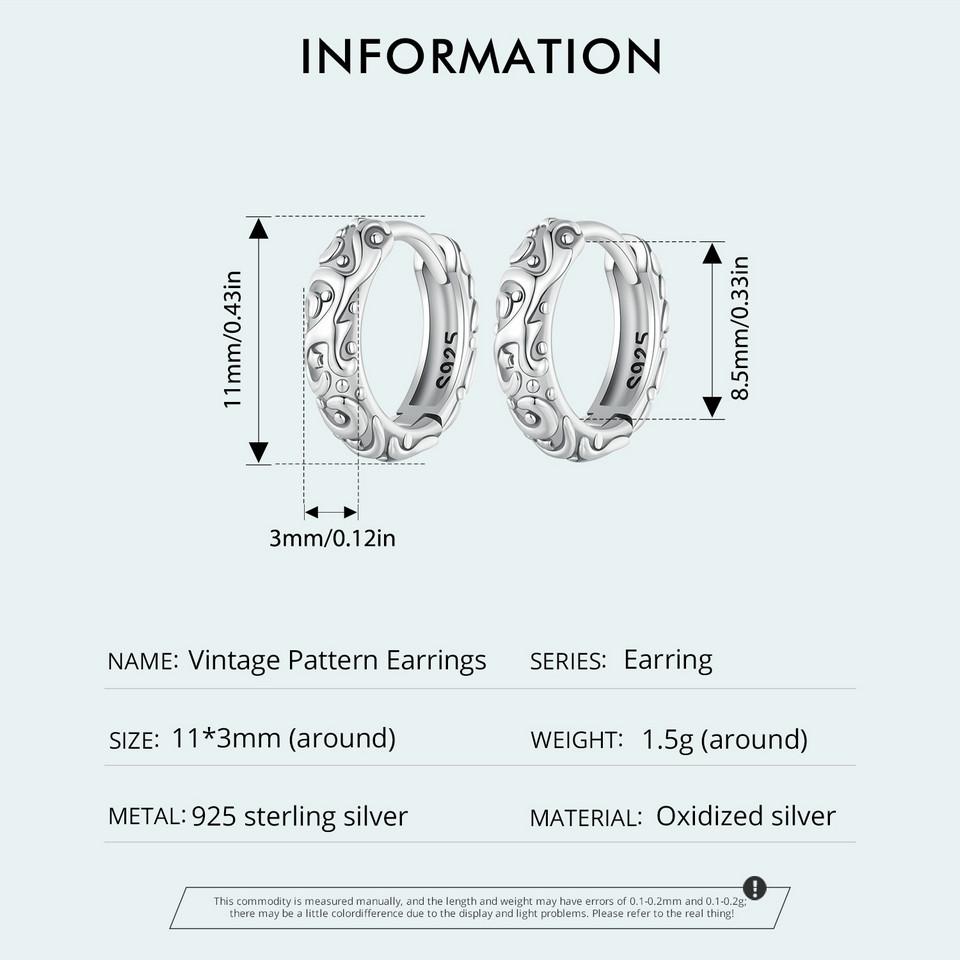 WOSTU 925 Sterling Silver Vintage Pattern Hoop Earrings Women Classicial Round Wedding Party Earring Pendientes Anniversary Gift