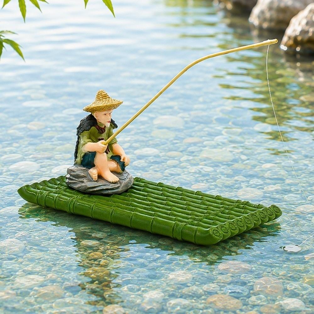 Artificial Bamboo Floating Bamboo Raft Ornament No Fading Bamboo Raft Figurine Home Decoration