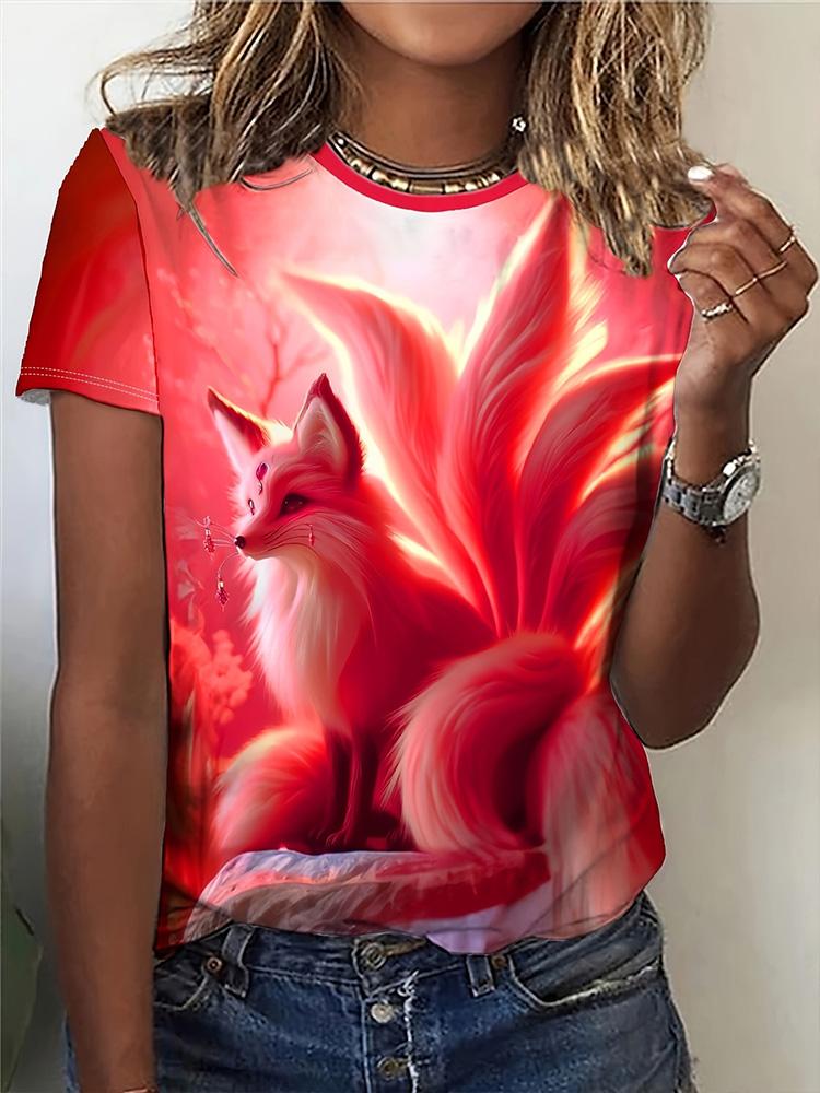 Everyday Casual Ladies Short Sleeve Top Plus Size New D Cat Print Ladies Urban Street Fashion Tshirt Animal Lover Tshirt