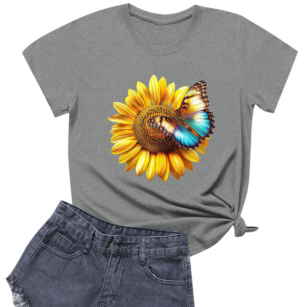 Женская модная повседневная футболка с круглым вырезом и короткими рукавами