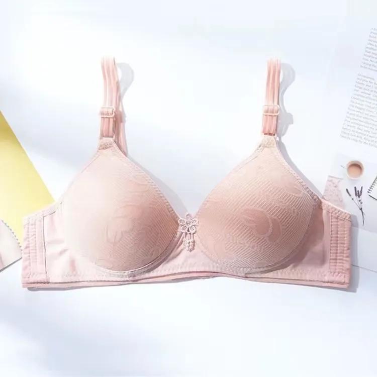 Нижнее белье с вышитым узором «Любовь», розовый сладкий женский бюстгальтер, тонкий вентиляционный беспроводной, маленькая грудь, простой повседневный стиль