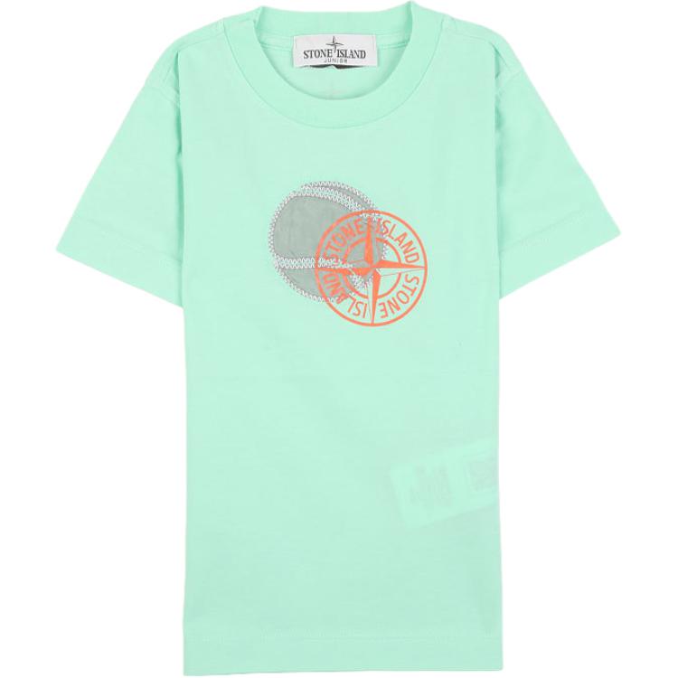 Stone Island Logo Round Neck Drop Shoulder Short Sleeve T-Shirt Kids Tops 781621070-V0044