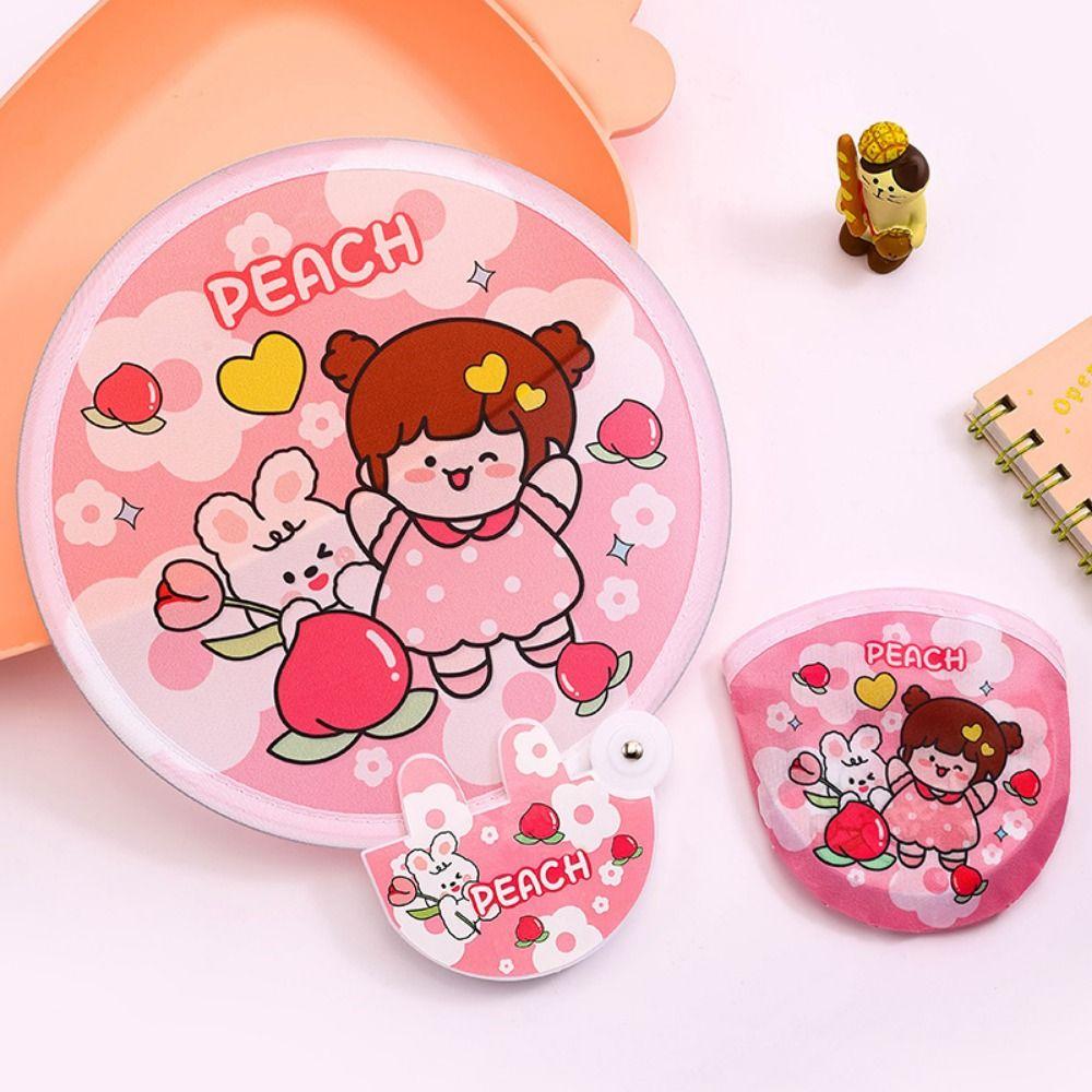 5Pcs Cartoon Round Pocket Fan Mini Hand Fan Portable Cute Folding Fan  Kids Gift
