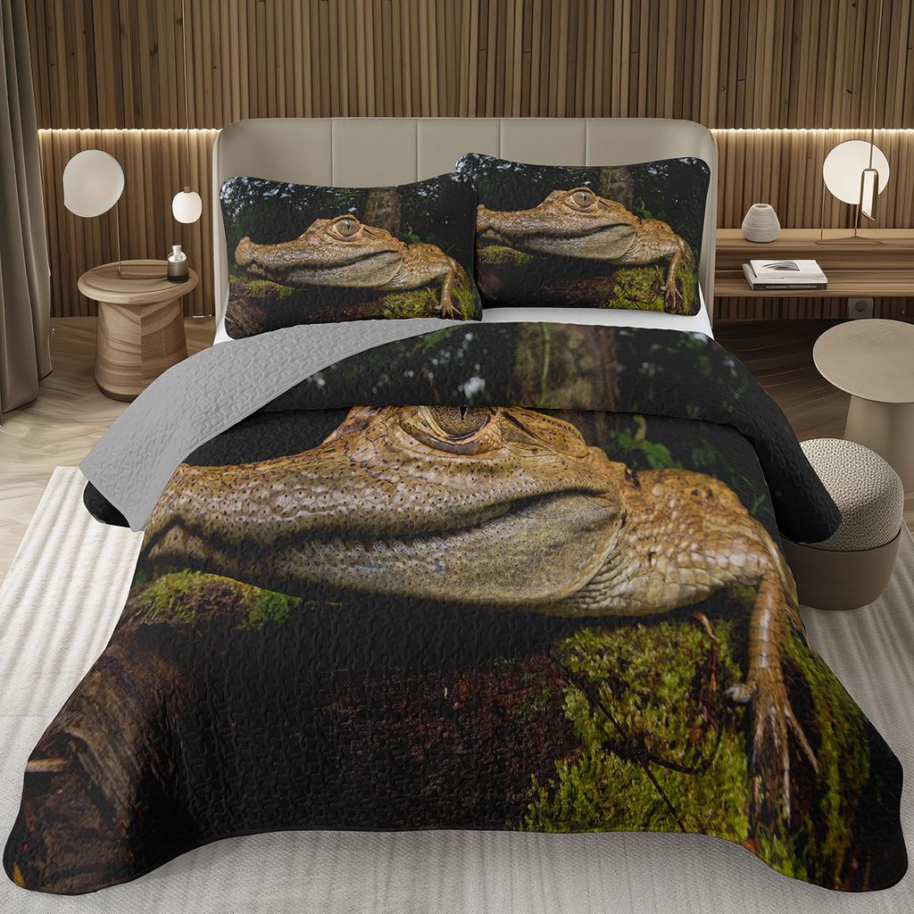 Подростковый крокодиловый плед с узором аллигатора, стеганый комплект постельного белья размера фулл/квин с дикими животными для детей, мальчиков, девочек