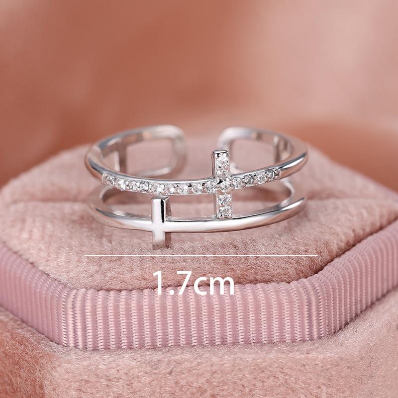 Двухслойное белое циркониевое крестообразное кольцо для женщин из настоящего серебра 925 пробы, открытые регулируемые кольца для пальцев, украшения для вечеринки и свадьбы