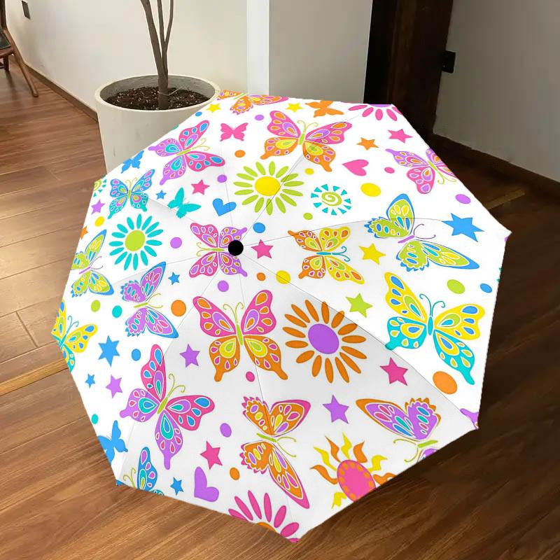 1PC Butterflies Flowers Umbrella-8-Rib Reinforced Portable Folding Travel Suitable for All Seasons Outdoor Daily Use -J0375