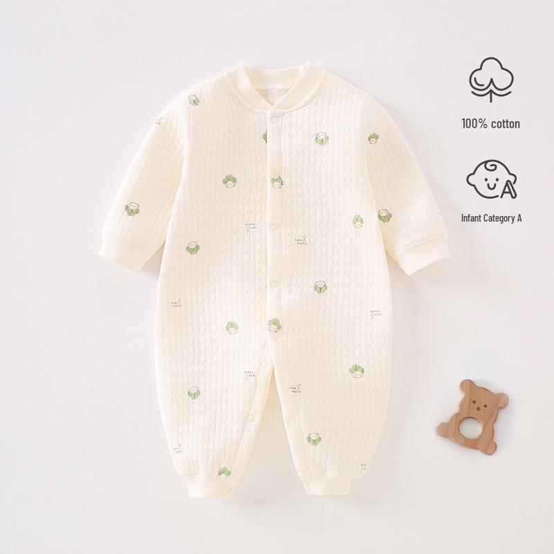 Cozy Air Cotton Baby Romper - Long Sleeve, Side Snap, Boneless Crawling Suit for Newborns - Perfect for Autumn & Winter Outings