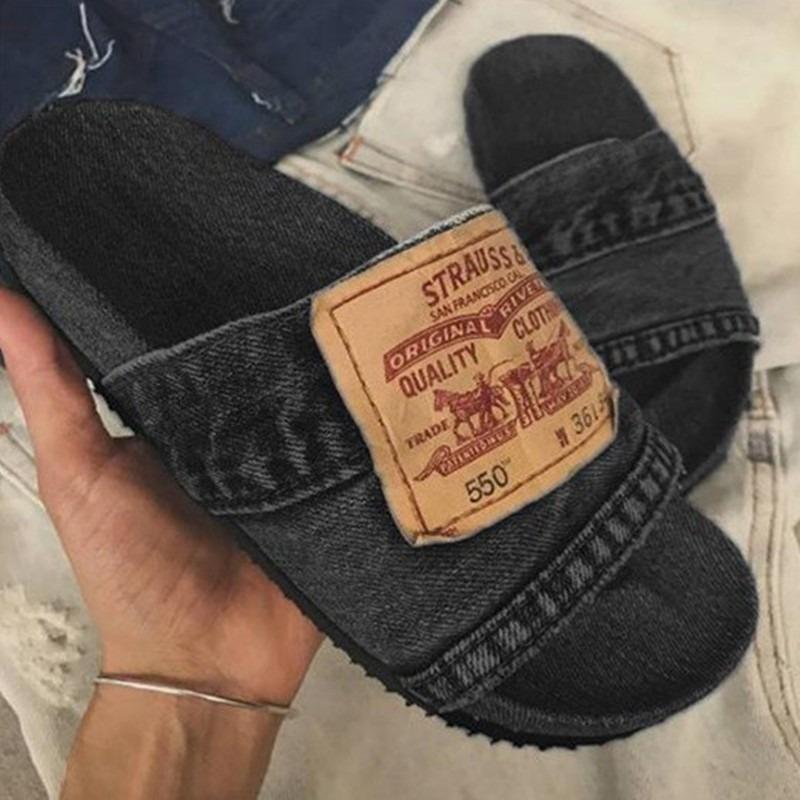 Denim Summer Modern Slippers Outside Low Heel Ladies Shoes 2024 High Quality Flat with Solid Shallow Punk Women's Slippers