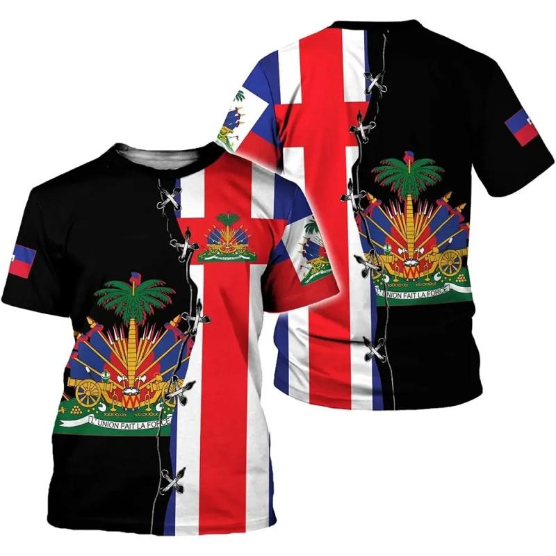 2026 3D Haiti National Emblem & Flag Print Quick Dry Breathable Men’s T-shirt | Outdoor Sports Training Parent-Child Outfits