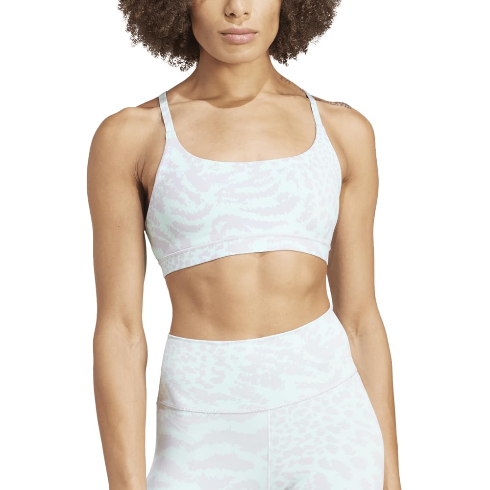 Adidas All Me Light Support Sports Print Dawn Size AB Bra, All-Over Bra, JNQ32, Women's, Semi-Flash Aqua/Silver (IX0457), J/L,