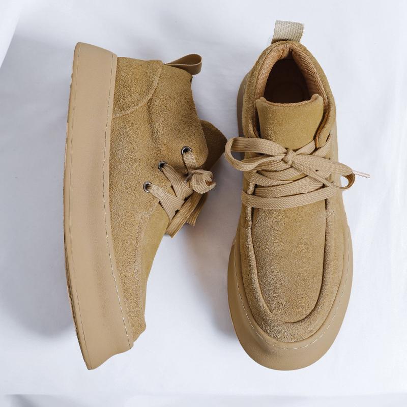 Fashion 2025 New European And American Thick Sole Men Leisure Leather Shoes Round Toe Lace Up Outdoor Shoes Genuine Leather Oxford Shoes