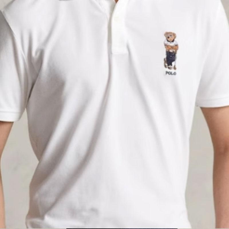 Polo Ralph Lauren FW22 однотонная рубашка поло с принтом медведя Slim Fit с коротким рукавом для мужчин, белые MNPOKNI1N821955-100