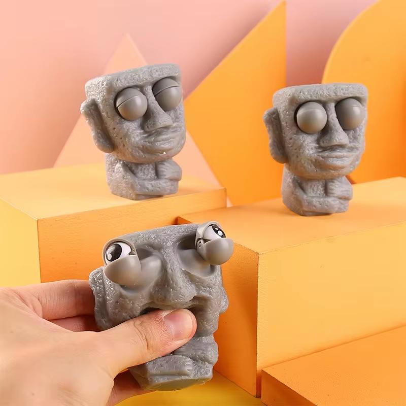 Каменный Человек Снимает Стресс Игрушка Медленно Отскакивает Мягкая Статуя Моаи Сжимает Глаза Заинтересованное Выражение Расслабляет Стресс Подарок для Детей