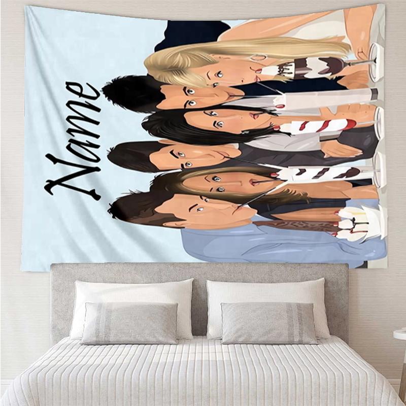 Custom Name Friends Print Tapestry, Backdrop, Easy Setup, Ideal for Bedroom, Office & Living Room, with Aesthetic Wall Hanging Decor.