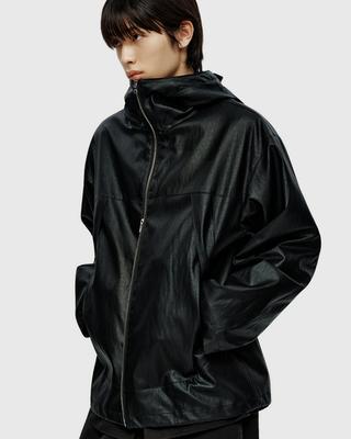 Youth Faux Leather Windbreaker Jacket - Black