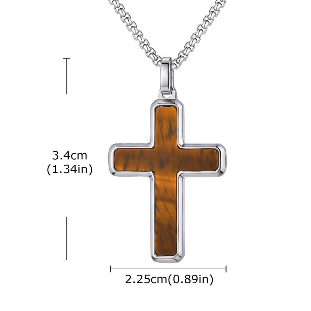 Vnox Stainless Steel Cross Pendant Necklace for Men Boys, Turquoise Black Onyx Tiger Eye Cross Box Chain Valentines Day Gifts