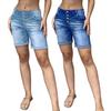 Женские джинсовые шорты с высокой талией и подвернутыми манжетами, утягивающие джинсовые шорты-бермуды с карманами