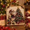 With Frame Christmas Rhinestone Painting Art Kit Cartoon Cat Santa Crystal Painting Set  Home Decor