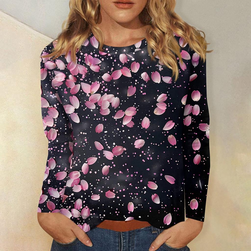 Женский модный повседневный пуловер с круглым вырезом и длинным рукавом с цветочным принтом
