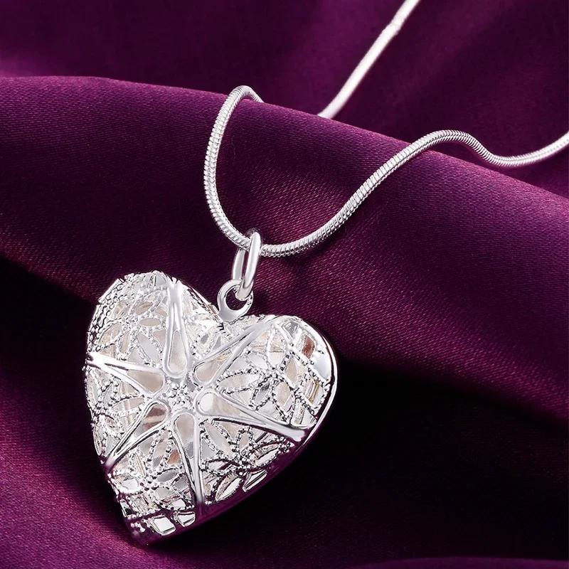 URMYLADY 925 Silver Photo Frame Pendant Necklace 18/20/22/24 Inch Snake Chain For Woman Charm Wedding Fashion Jewelry