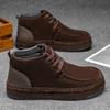 Мужские зимние ботинки из коричневой замши на меху, модные ботильоны до щиколотки на шнуровке с высоким верхом, повседневные ботинки