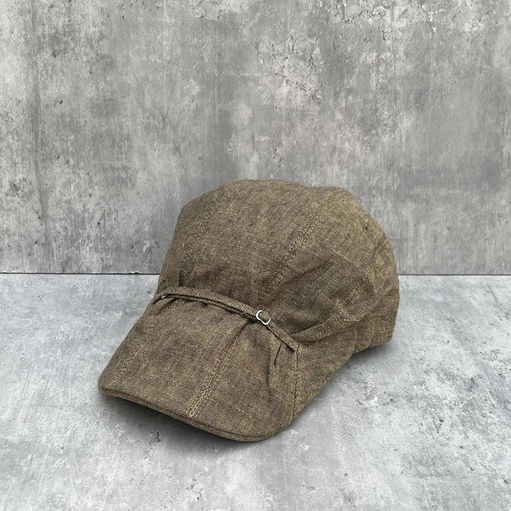 Design sense linen pleated straps forward hat women's old money style retro face small versatile fashion cap