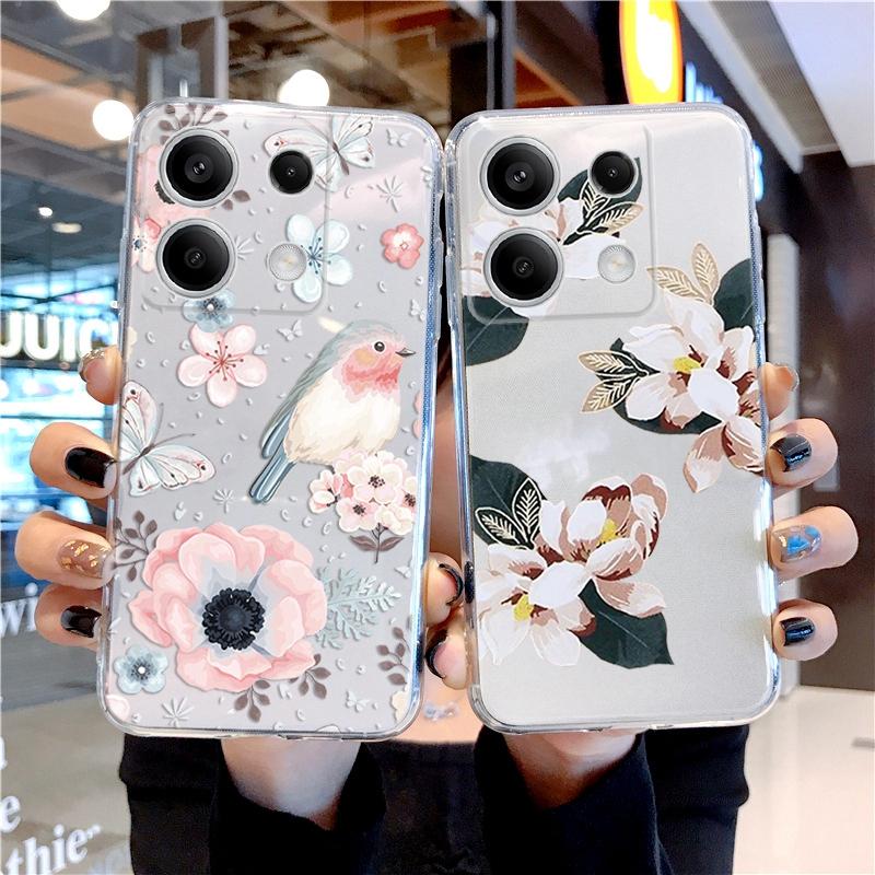 Мягкий силиконовый прозрачный чехол с цветочным узором для Xiaomi Redmi 13C Note 13 Pro Samsung A55 A54 A34 S24 M35 iPhone 15, защитный противоударный чехол для камеры