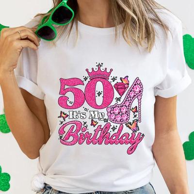 50 It's My Birthday Принт Женская футболка Удобные мягкие топы Творчество Модная женская футболка Одежда 50th Birthday Женские футболки