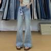Винтажные джинсы микро-клеш светло-голубого цвета для маленьких людей, женские джинсы с высокой посадкой, свободные, облегающие, со шлейфом по полу, клеш, джинсы для женщин, длинные джинсовые брюки
