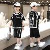 Summer School Kids Casual Boys Contrast Alphabet Graffiti T-Shirt Top+Shorts Pant Tracksuit Child 2 Pieces Srt