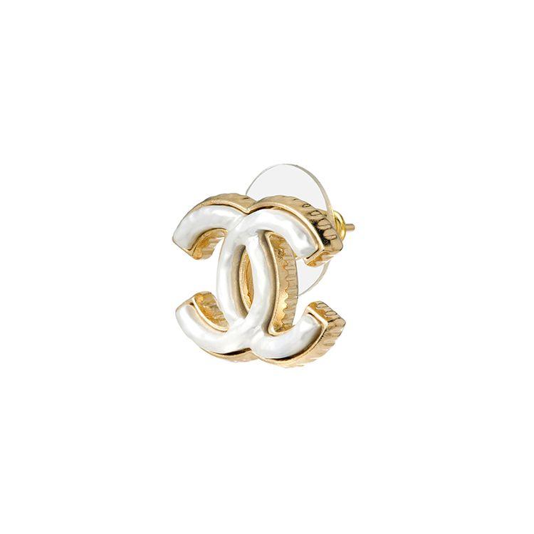 Chanel Серьги-гвоздики с металлическим логотипом Double C для женщин Белый ABB004-B13471-NP302