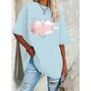 Summer Plus Size Women's New Pink Heart-shaped Elegant Printed T-shirt Spring and Leisure Round Neck Short Sleeve Top