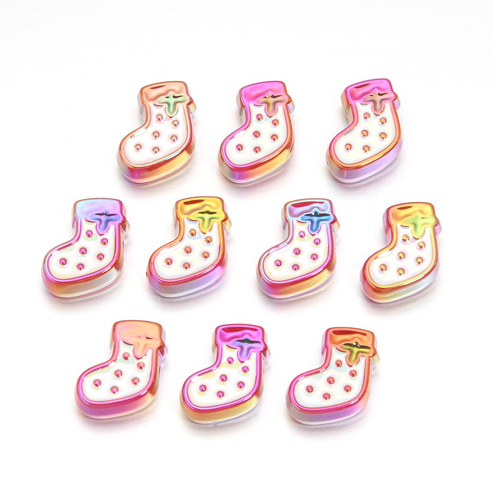 10pcs Christmas Series Acrylic Beads Santa Bell Christmas Socks Loose Beads For DIY Handmade Charm Bracelet Earring Jewelry Gift